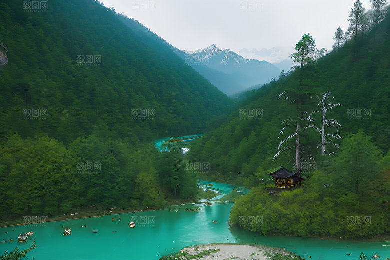 风景如画的山谷九寨沟的自然奇观