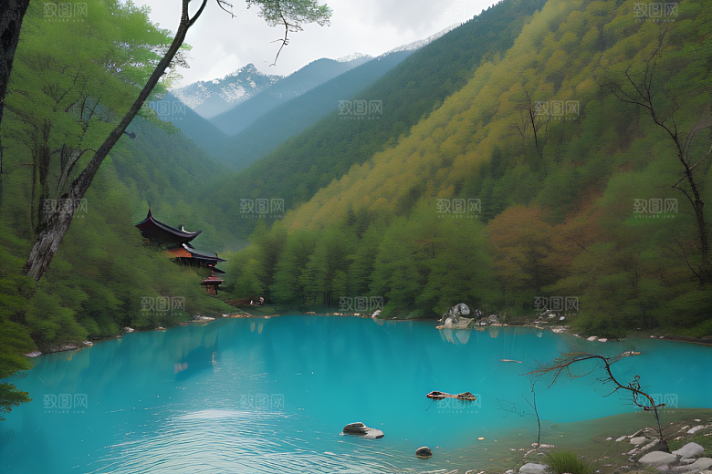 风景如画的山谷九寨沟的自然奇观