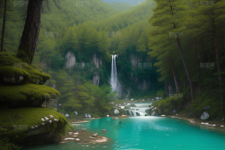 风景如画的山谷九寨沟的自然奇观