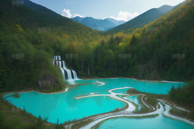 风景如画的山谷九寨沟的自然奇观