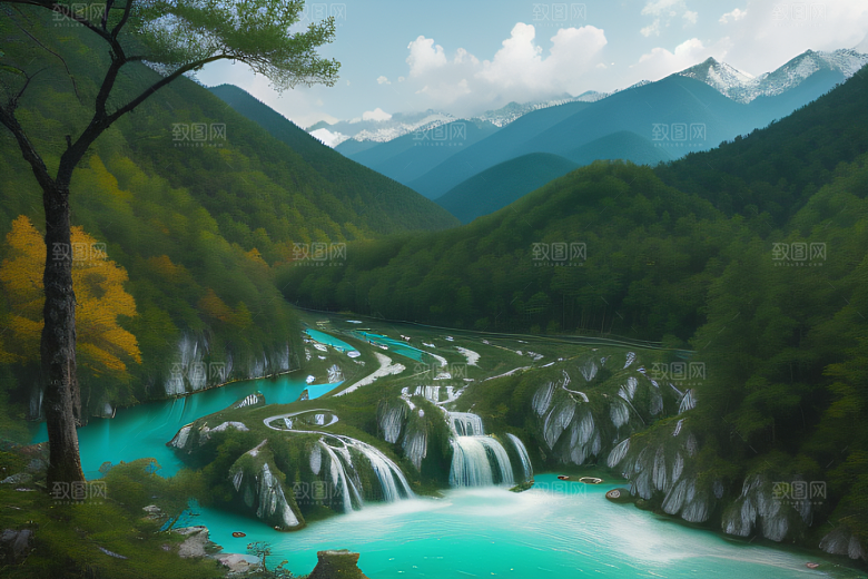 风景如画的山谷九寨沟的自然奇观