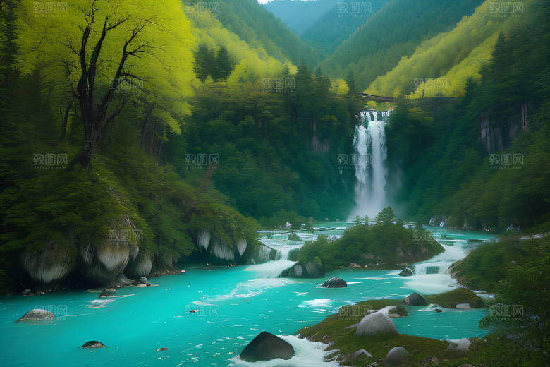 风景如画的山谷九寨沟的自然奇观