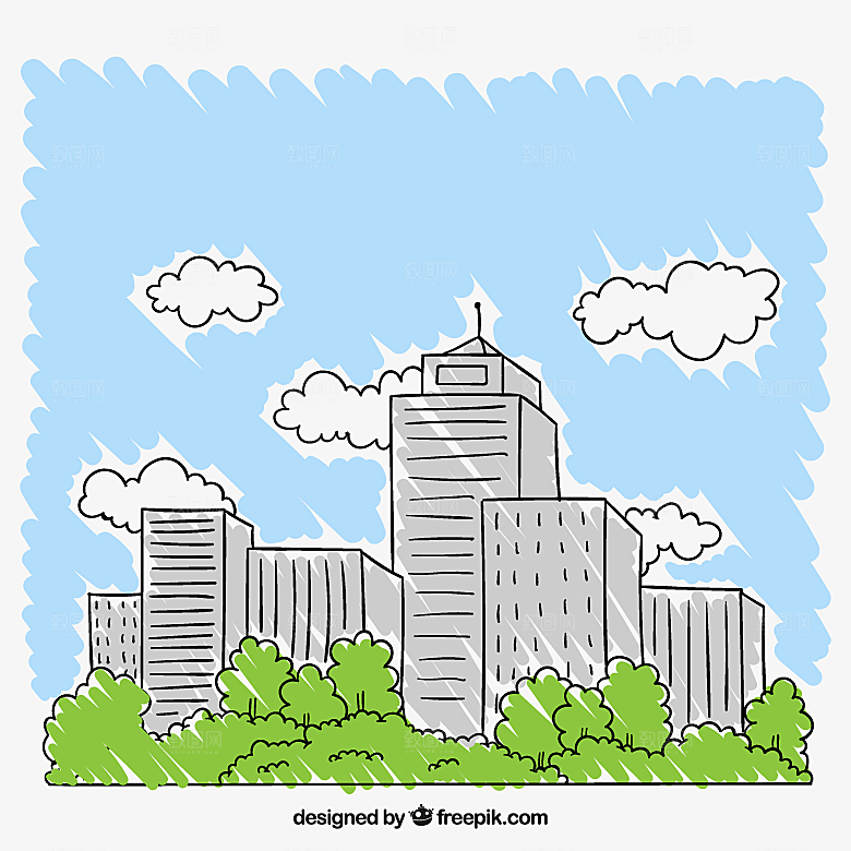 彩绘城市楼群建筑矢量素材