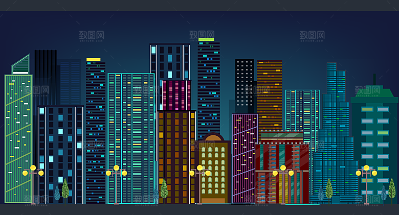创意夜晚都市建筑矢量素材