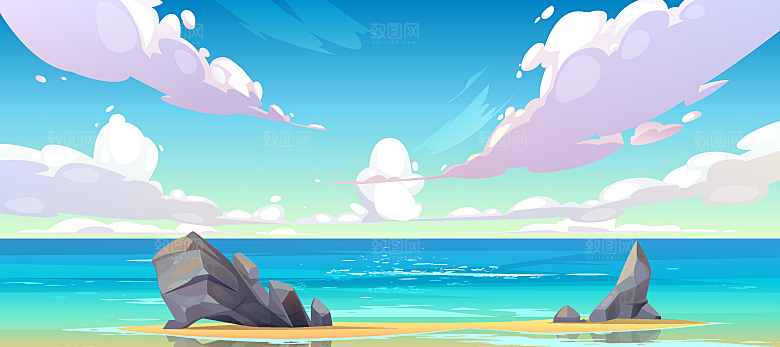 夏季海边插画设计矢量