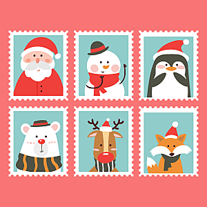 圣诞节元素矢量邮票模板