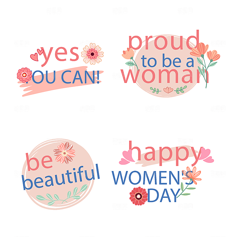 手绘三八妇女节插画图标矢量