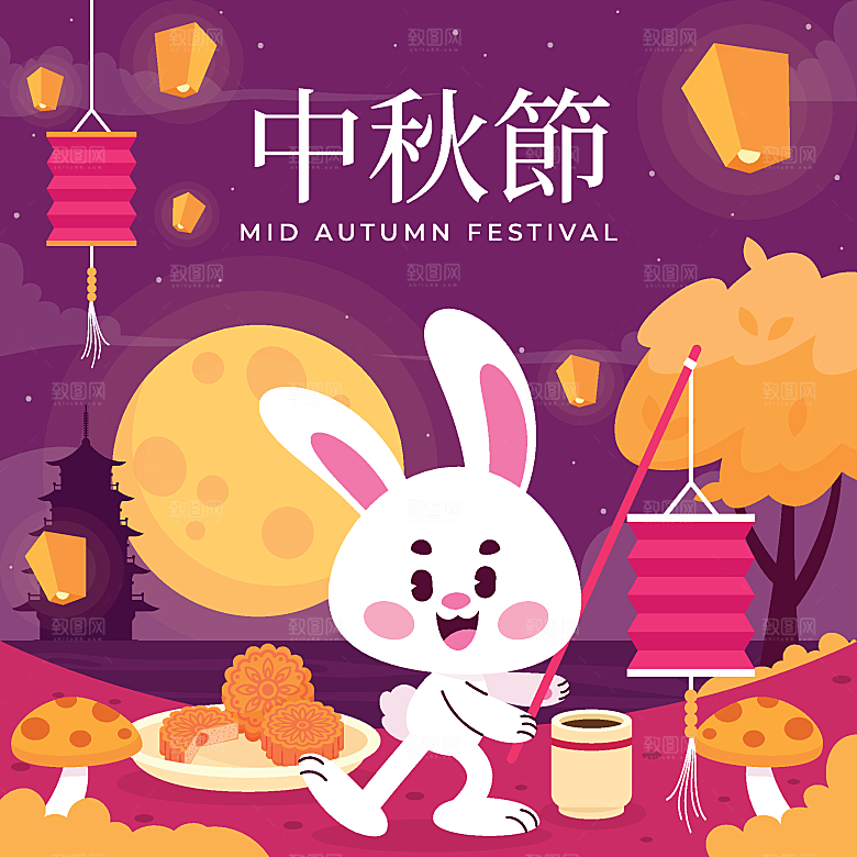 中秋节矢量卡通插图模板设计