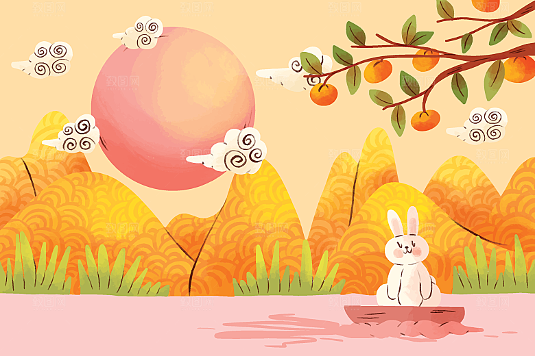 中秋节手绘可爱插图设计