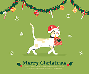 圣诞节卡通猫咪矢量海报