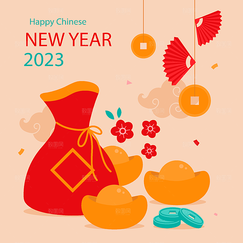 新年大吉矢量插画卡片