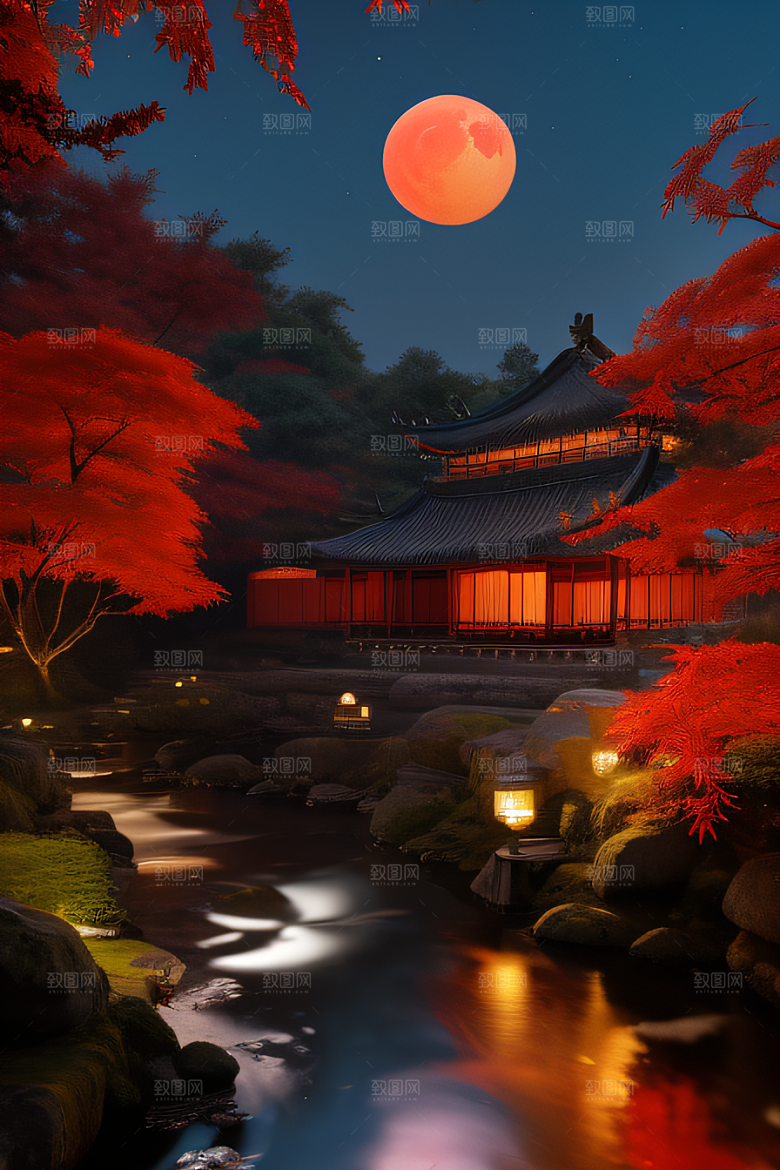 古代中国的超真实渲染溪流旁的江南古建筑