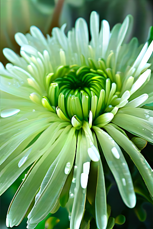 水晶菊花的美丽花瓣上的晶莹水珠