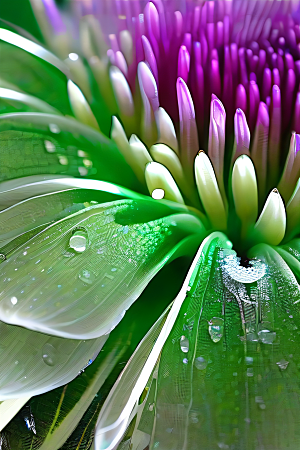 晶莹剔透的菊花花心中悬浮的美丽水晶