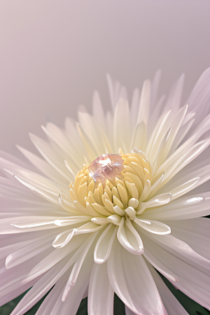 晶莹剔透的菊花花心中悬浮的美丽水晶
