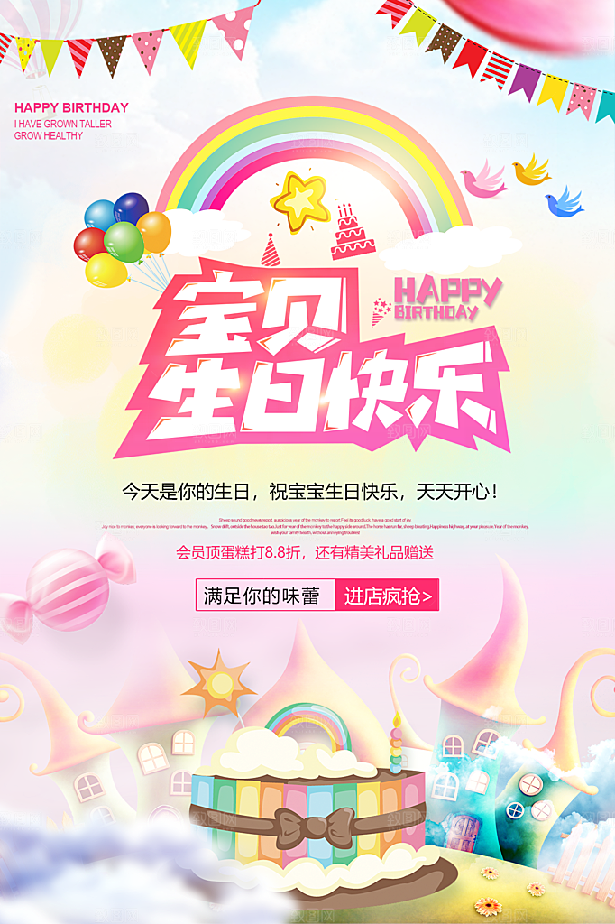 儿童生日舞会晚会派对海报