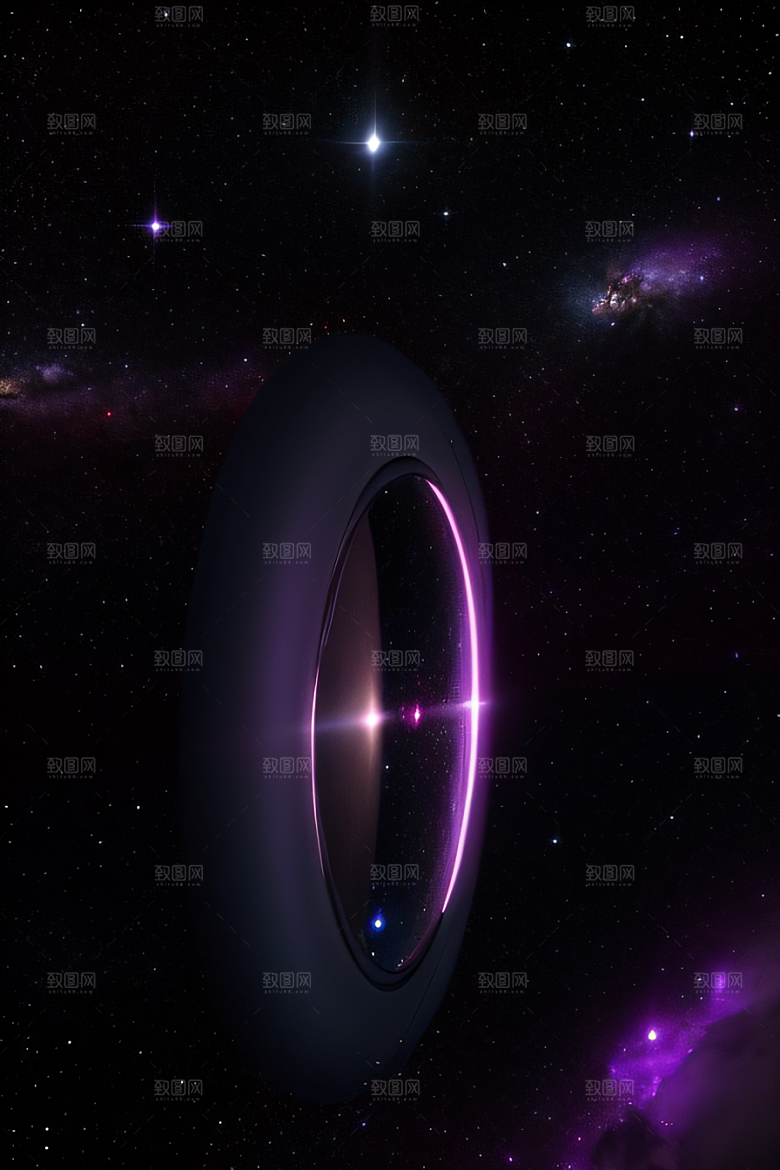 深紫色梦幻太空中的闪耀传送门