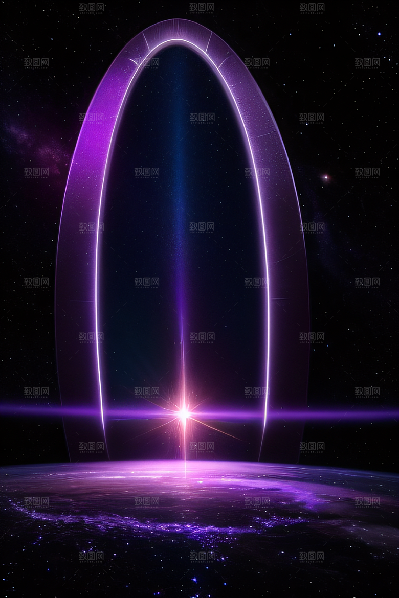 深紫色梦幻太空中的闪耀传送门