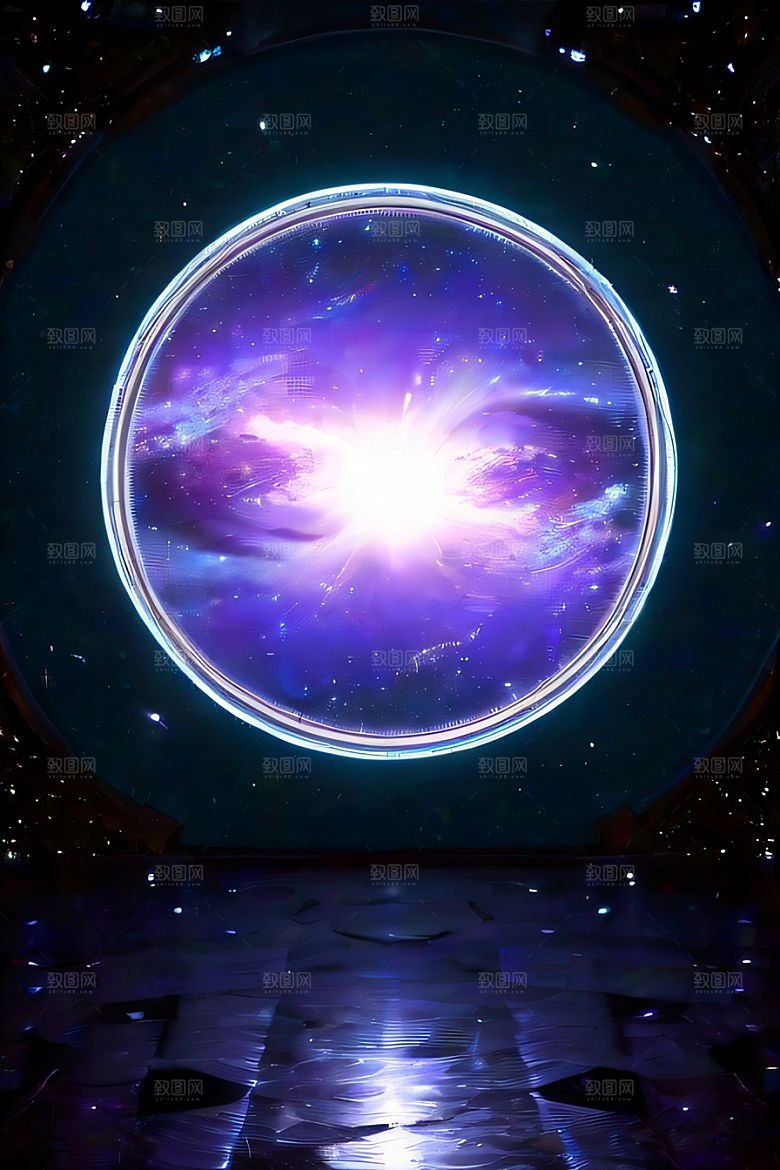深紫色梦幻太空中的闪耀传送门