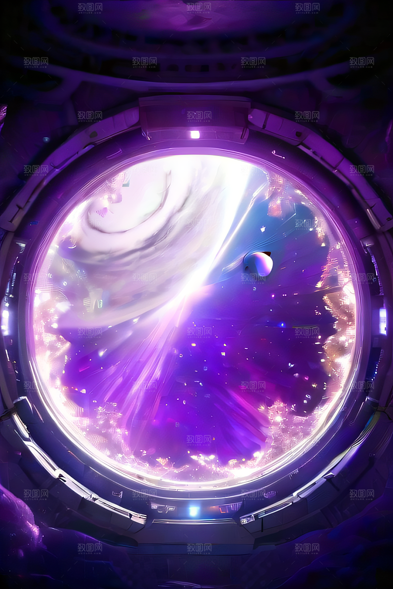 深紫色梦幻太空中的闪耀传送门