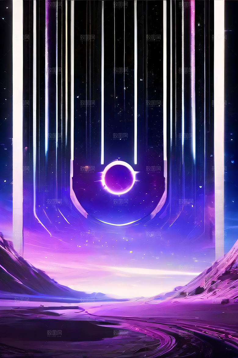 梦幻深紫色闪耀的太空传送门