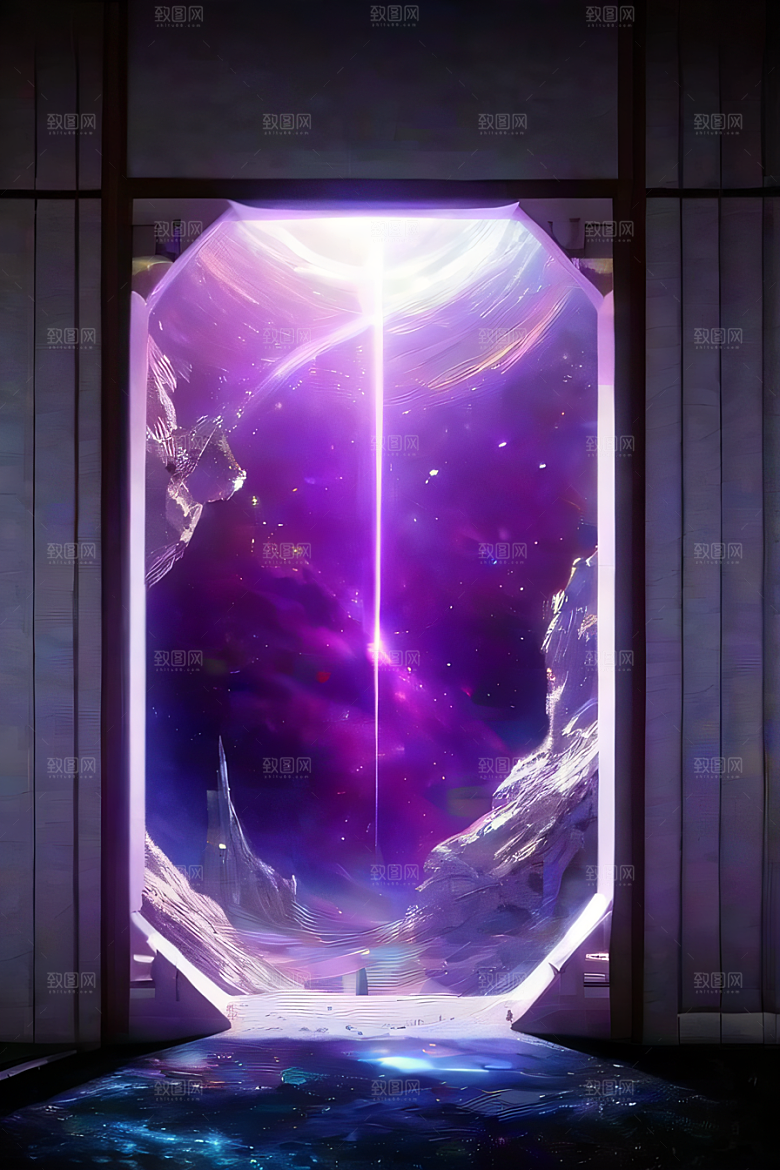 梦幻深紫色闪耀的太空传送门