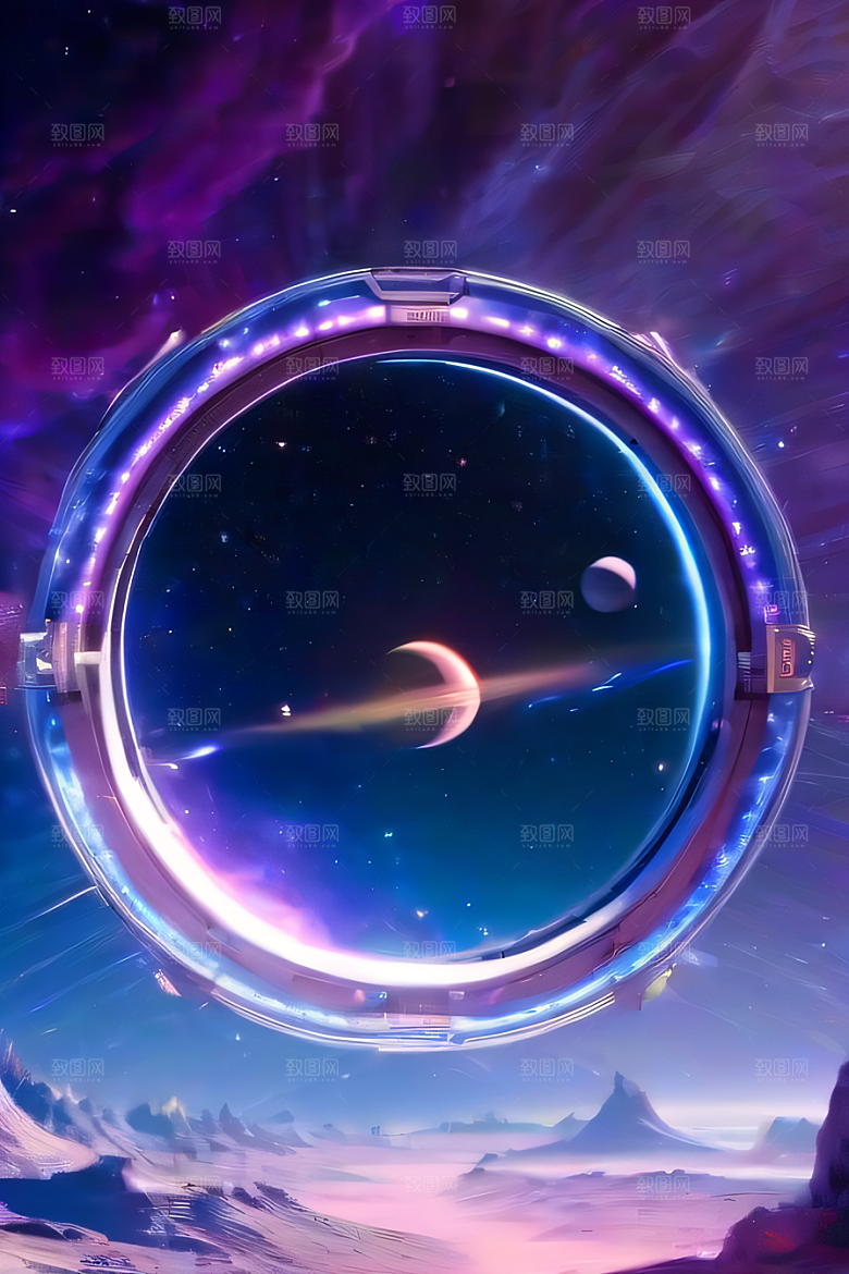 梦幻深紫色闪耀的太空传送门