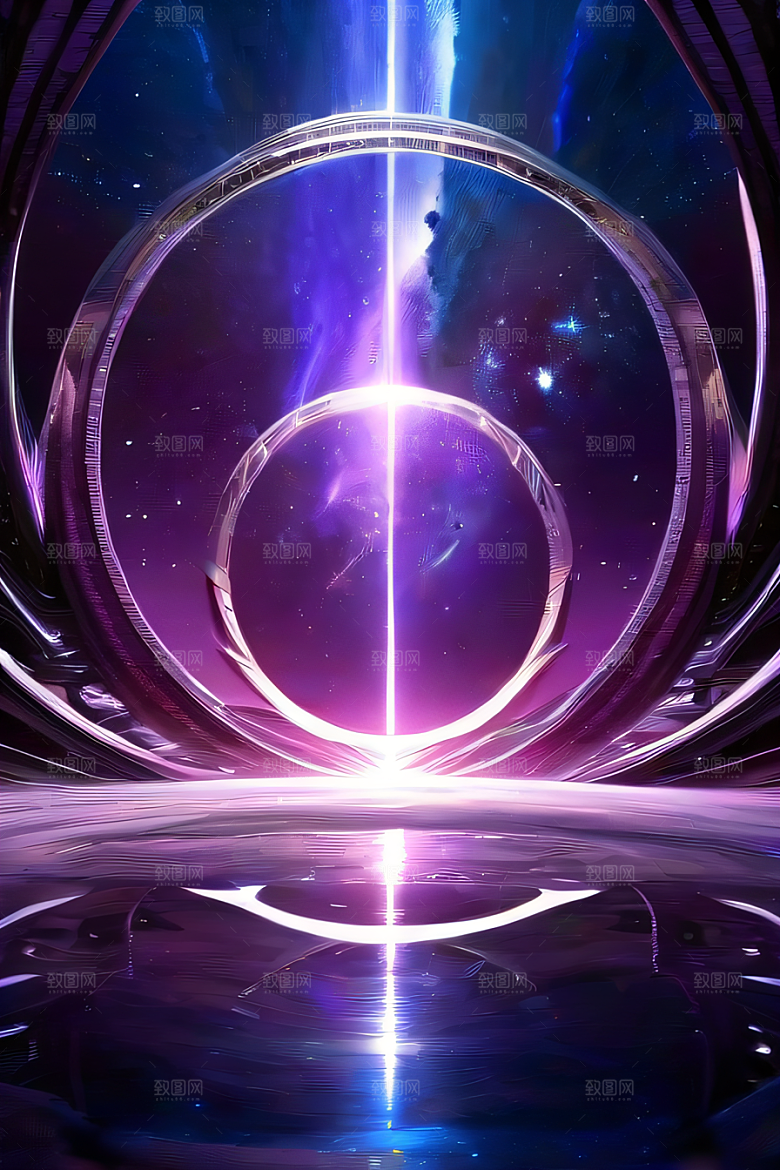 梦幻深紫色闪耀的太空传送门