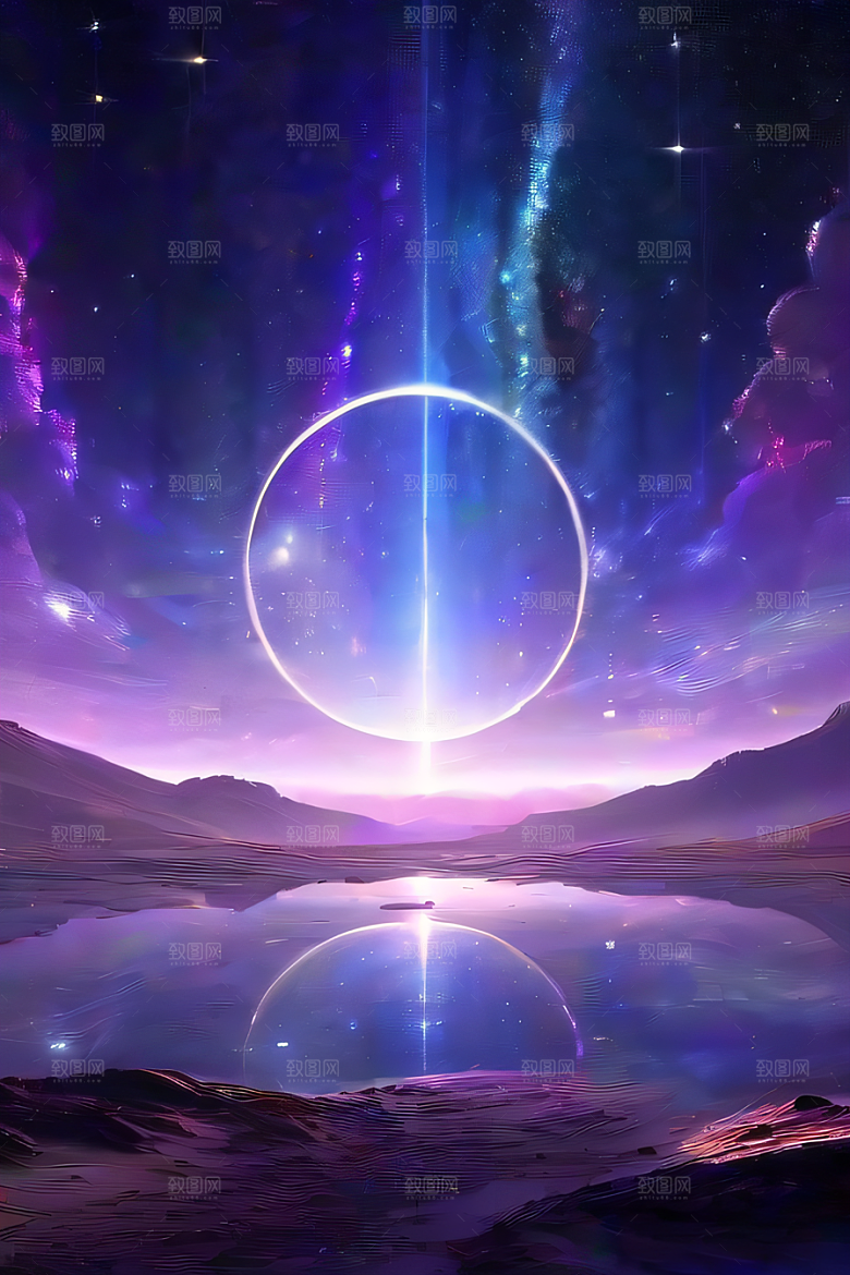 梦幻深紫色闪耀的太空传送门