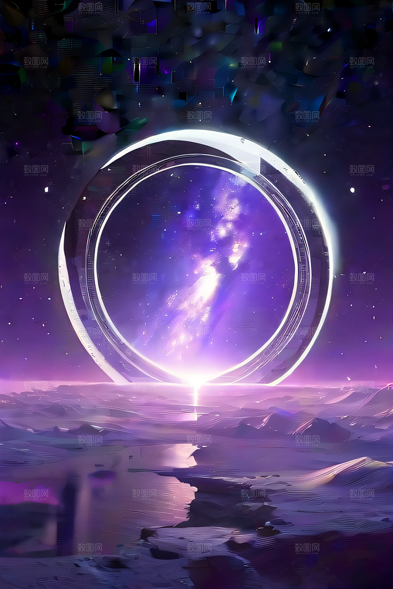 梦幻深紫色闪耀的太空传送门