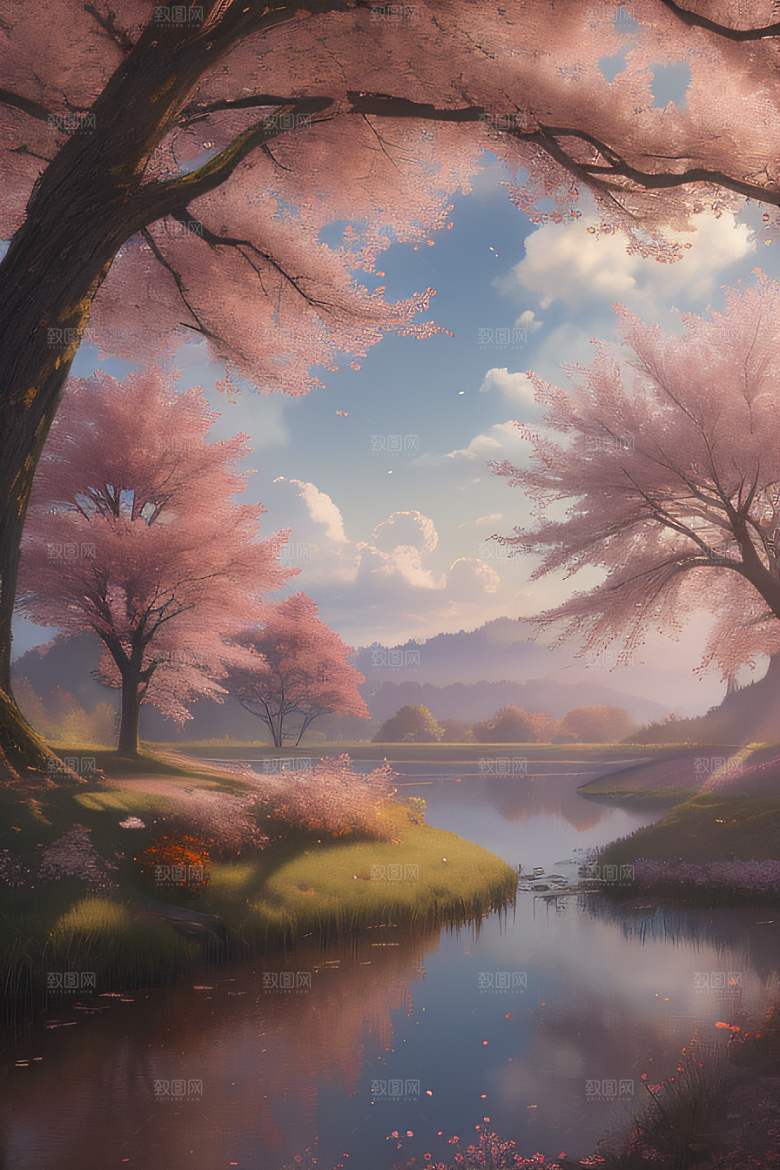 秋天的灯光效果湖泊远景