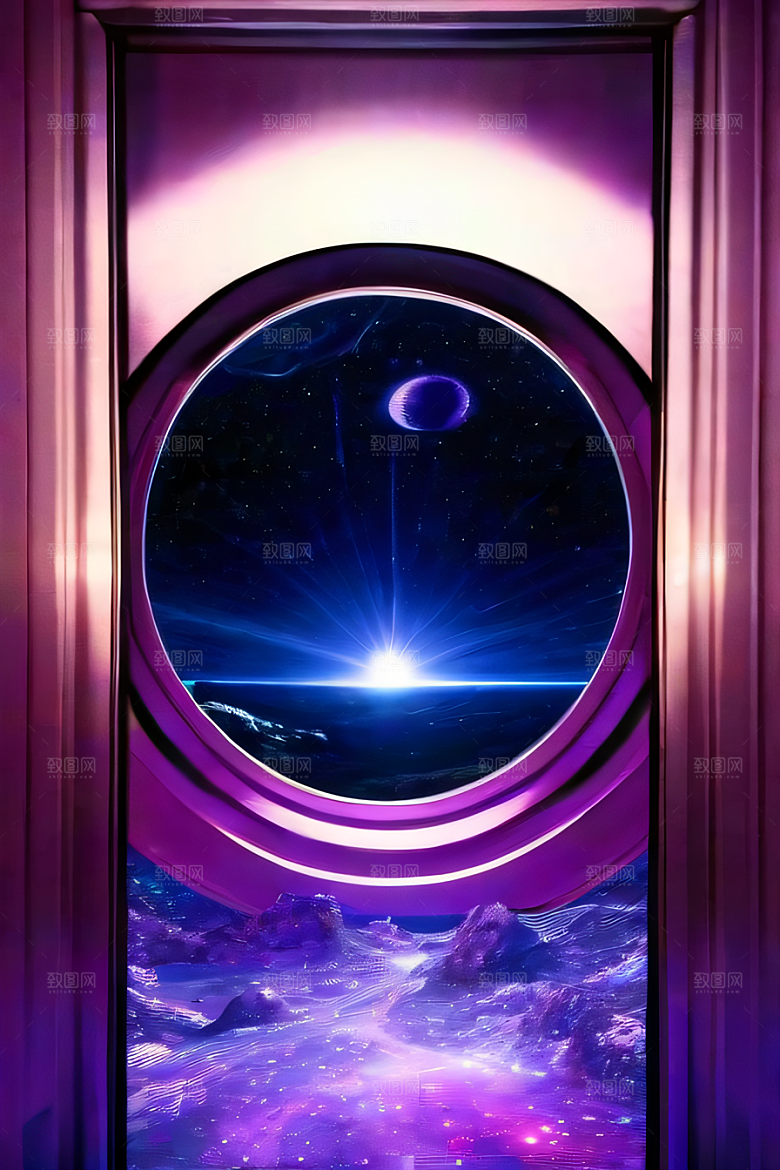 闪耀的太空传送门梦幻深紫色景象