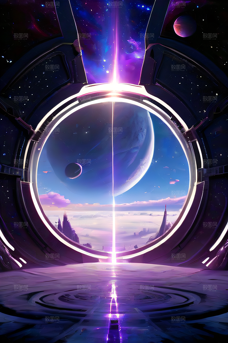 深紫色的梦幻传送门高清细节描绘