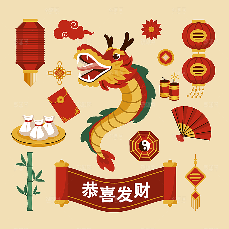 春节传统元素矢量下载