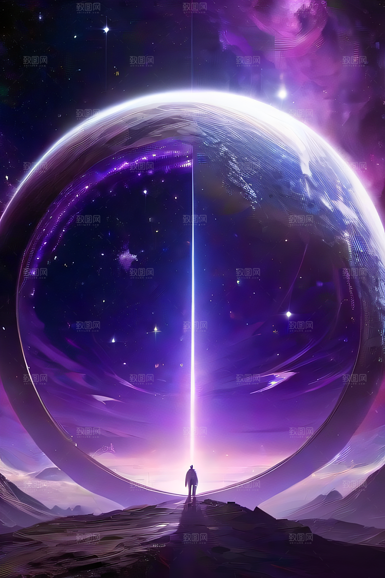 深紫色的梦幻传送门高清细节描绘