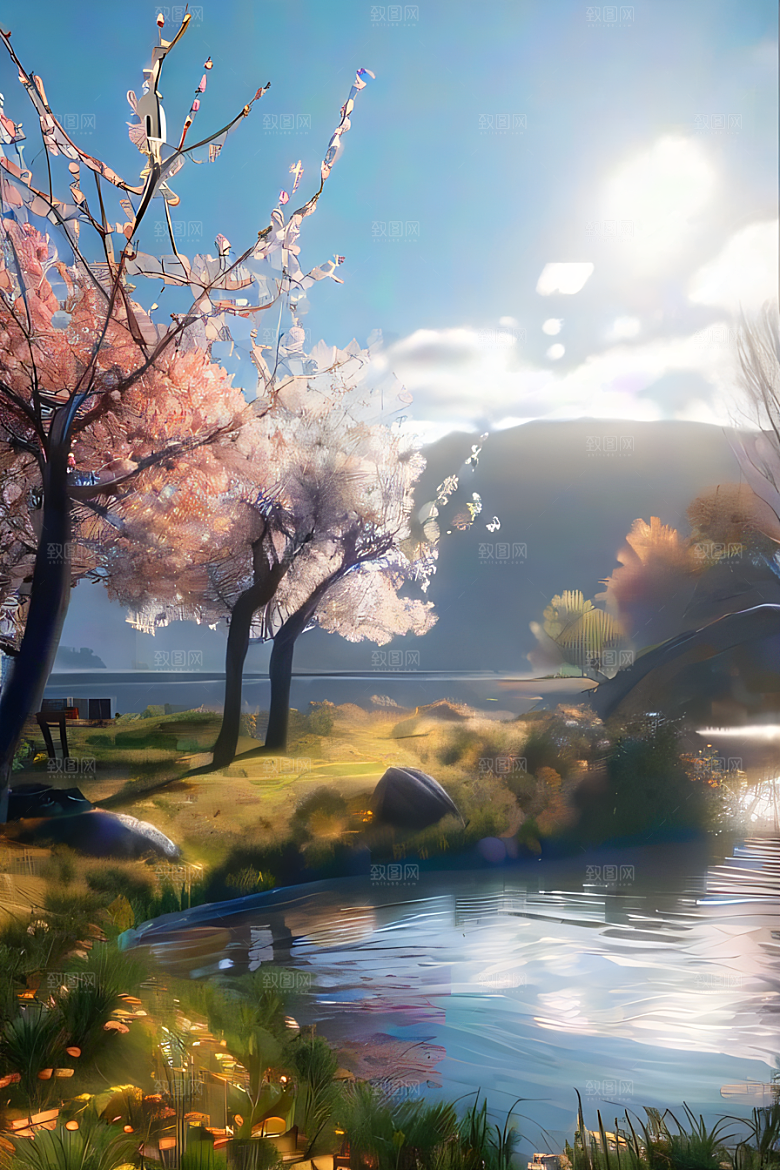 秋天的美景湖泊远景