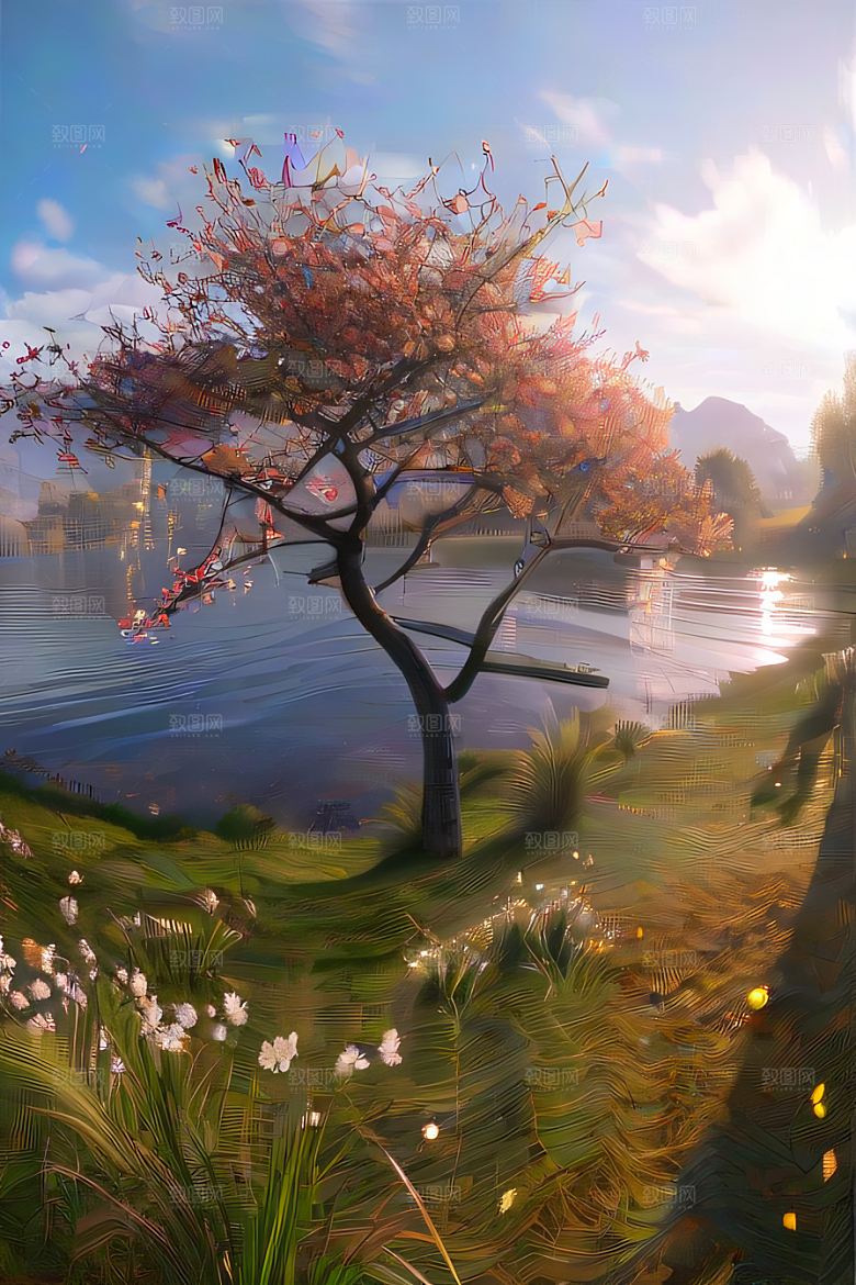秋天的美景湖泊远景