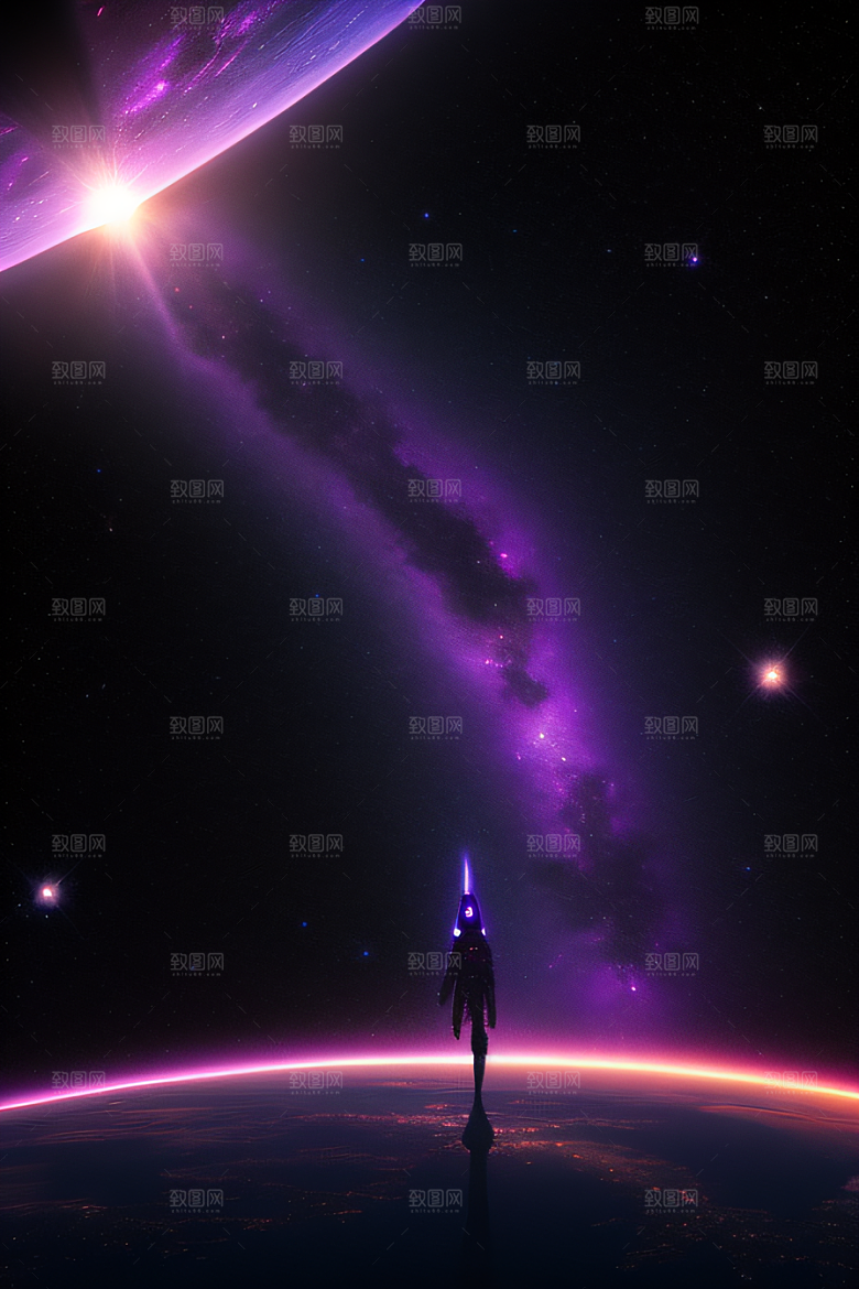 深紫色的太空传送门梦幻景象