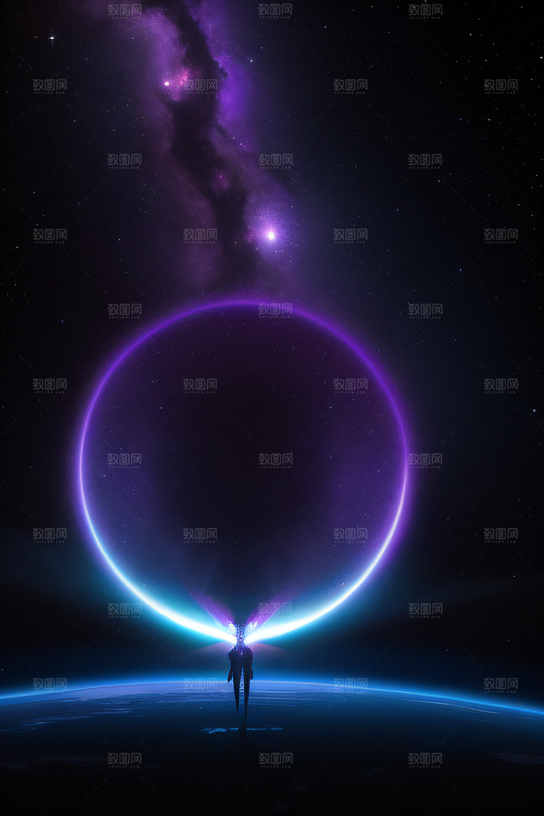深紫色的太空传送门梦幻景象