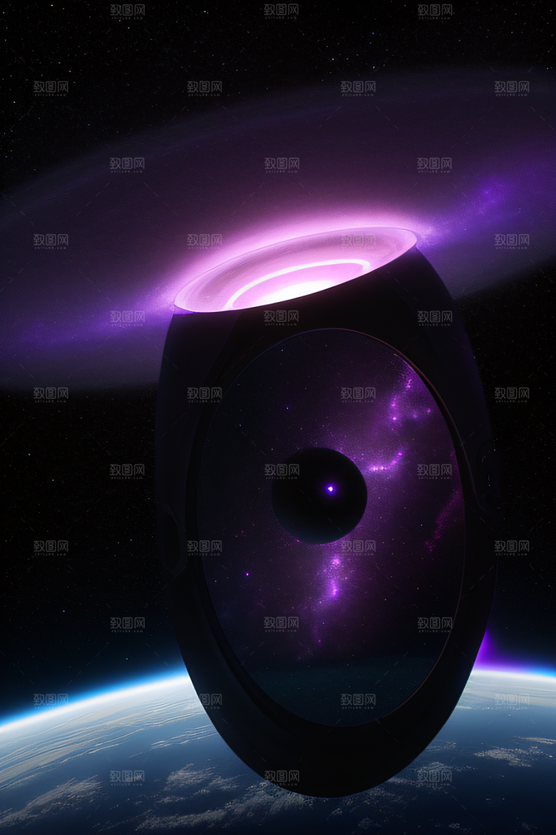 深紫色梦幻太空中的闪耀传送门