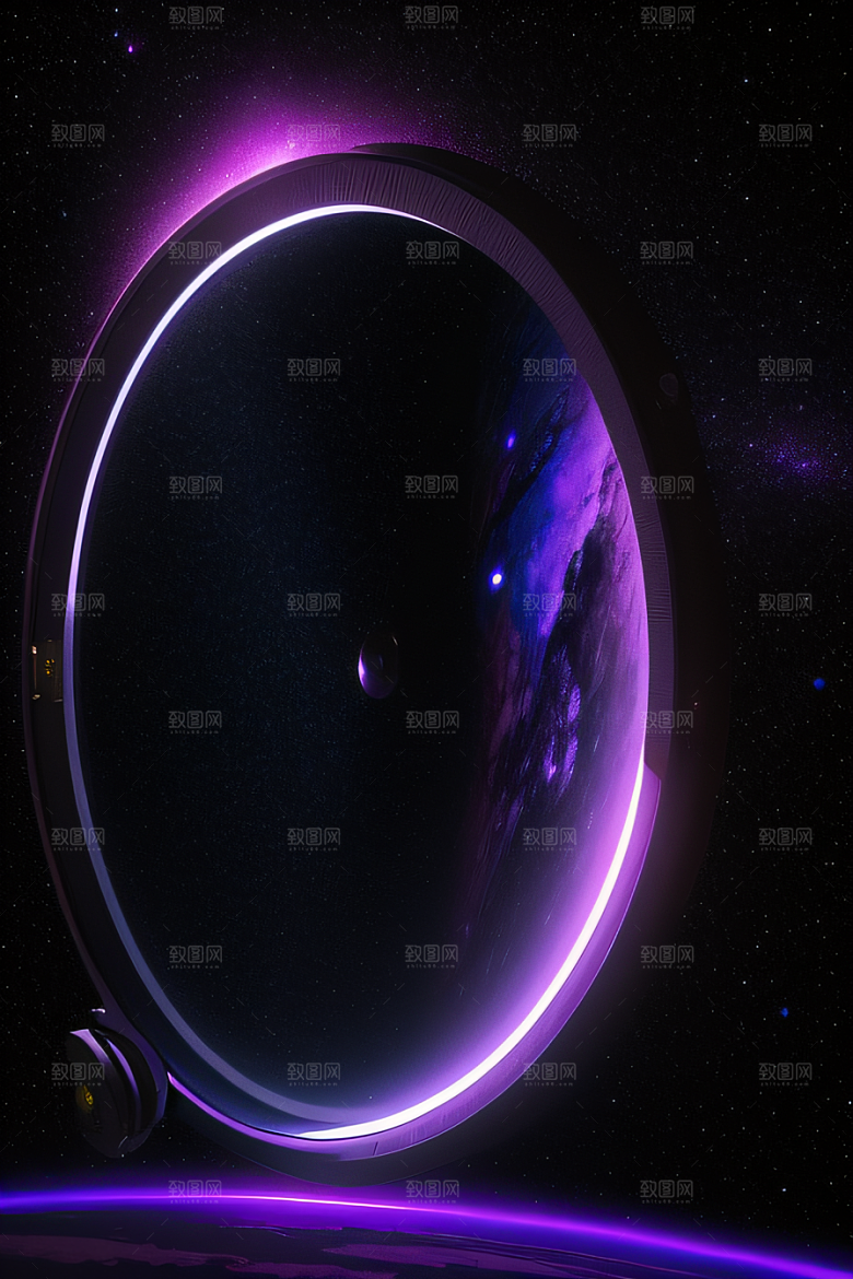 深紫色梦幻太空中的闪耀传送门