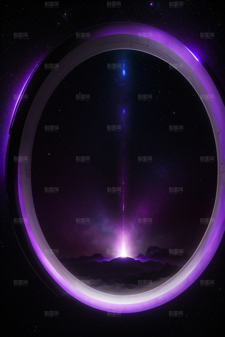 深紫色梦幻太空中的闪耀传送门