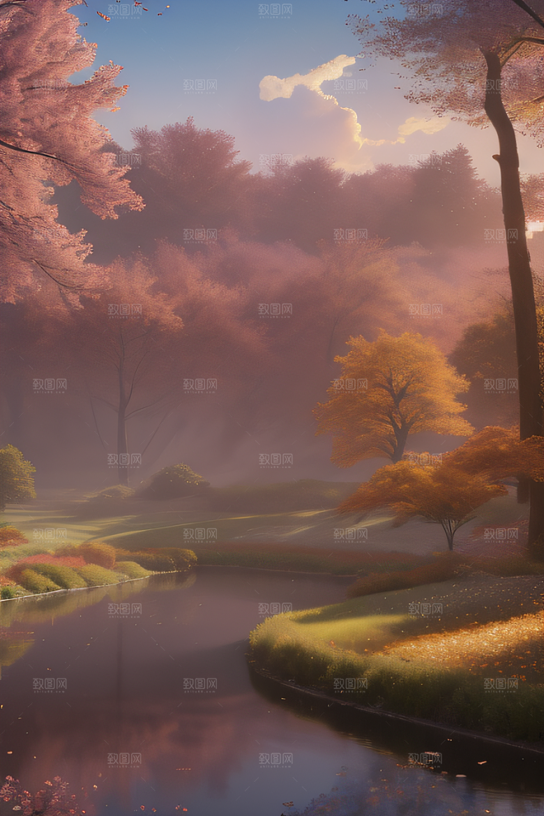 秋天的美景湖泊远景