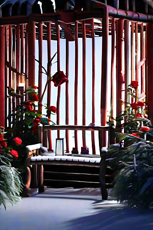 巨大悬挂花园红玫瑰花园全景图片