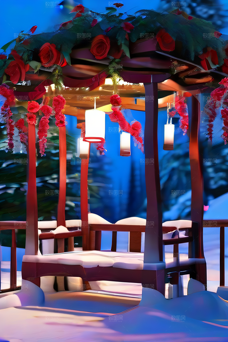 巨大悬挂花园红玫瑰花园全景图片