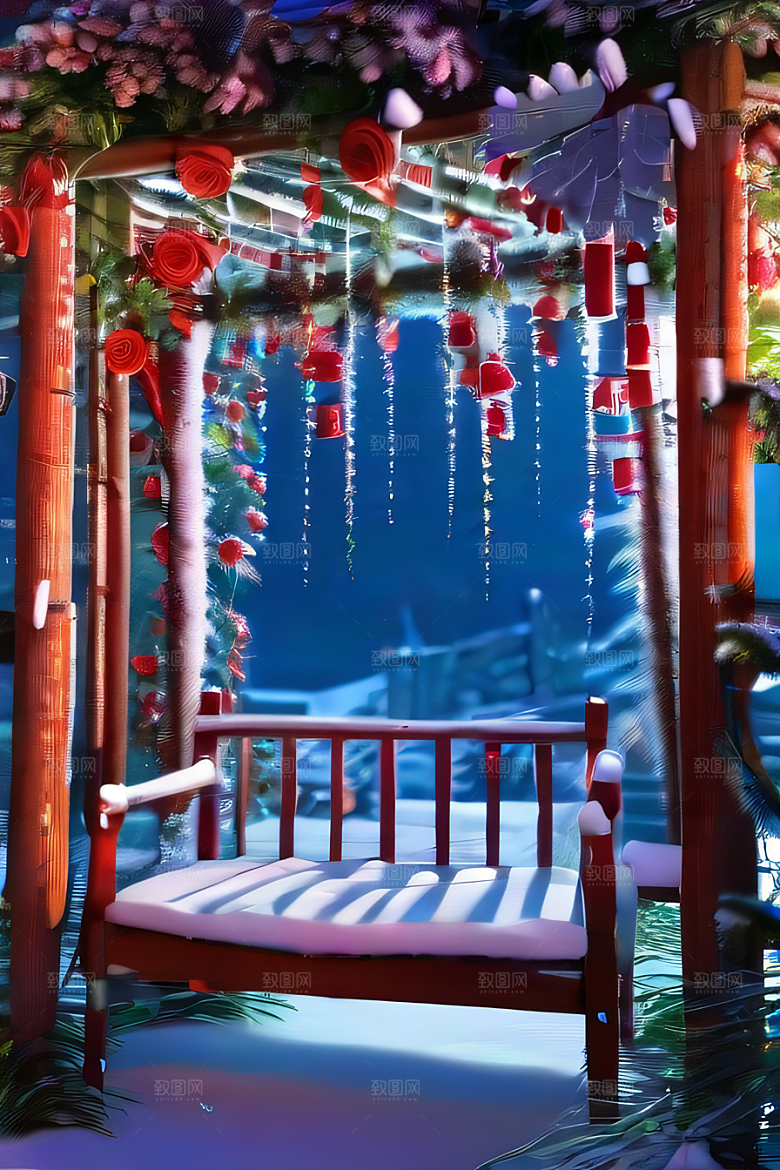 巨大悬挂花园红玫瑰花园全景图片