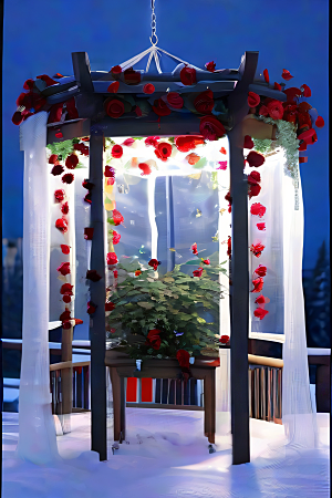 红玫瑰藤架小而精致的红玫瑰藤架图片