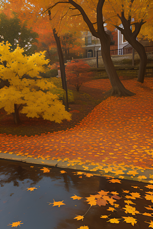 锡勒姆的秋天真实细节的无限油画