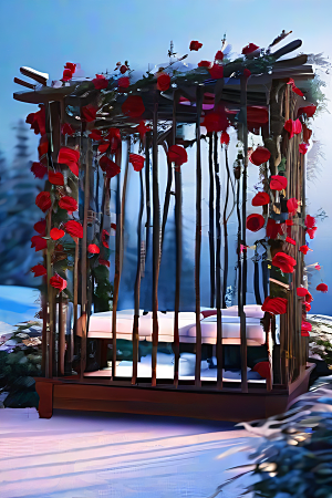 烛光照明冰封红玫瑰花园之夜图片