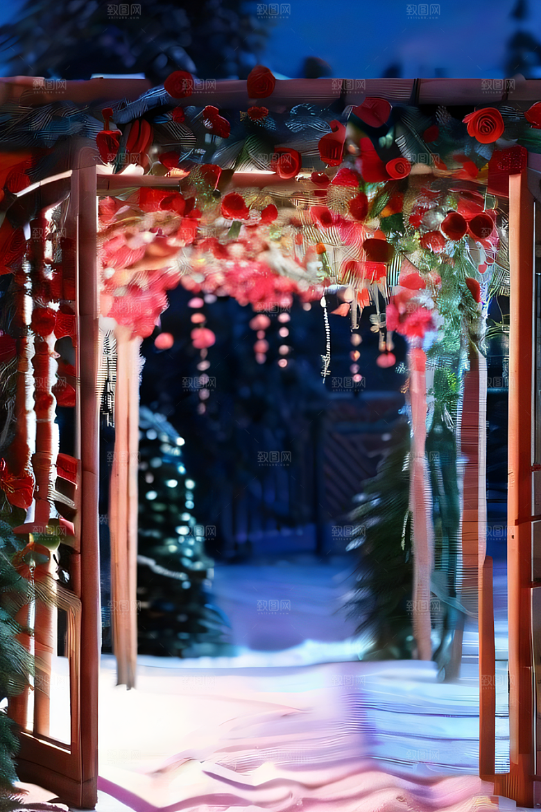 烛光照明冰封红玫瑰花园之夜图片